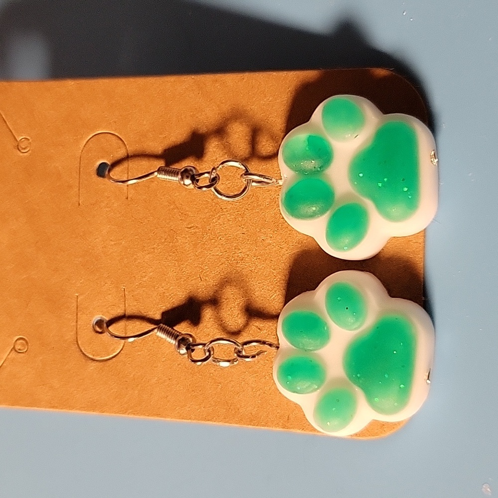 Matte Glittery Handmade Pawprint Earrings